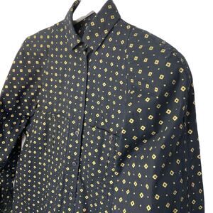 Vintage LizWear Gold Diamond Pattern Button Up Blouse Shoulder Pads - Women's S